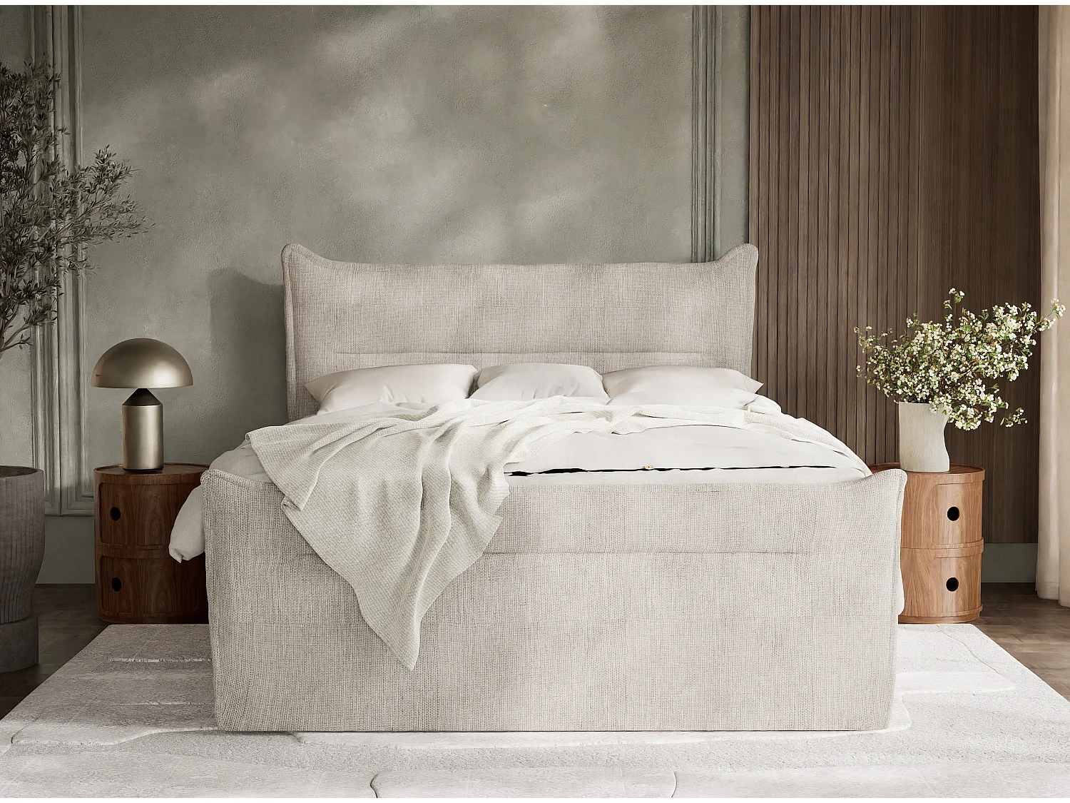 Łóżko boxspring z zagłówkiem + materac + topper - 180x200 cm - beżowy - PELINO