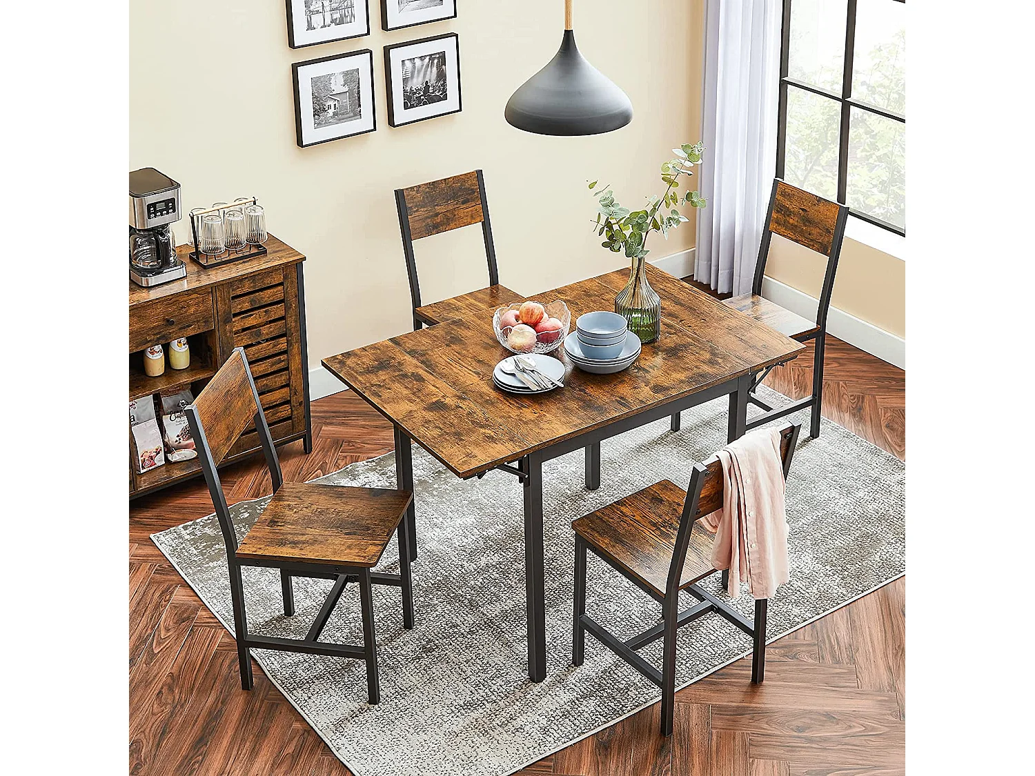 VASAGLE KDT077B01 Sammenklappeligt spisebord til 2-4 personer til små rum Vintage Brown/Black