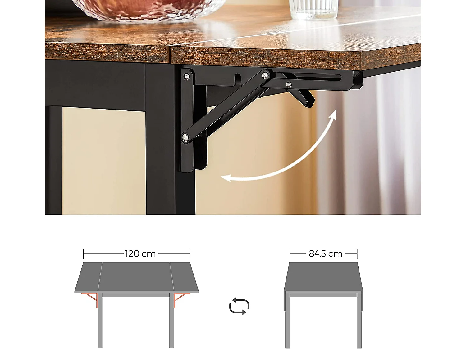 VASAGLE KDT077B01 Sammenklappeligt spisebord til 2-4 personer til små rum Vintage Brown/Black