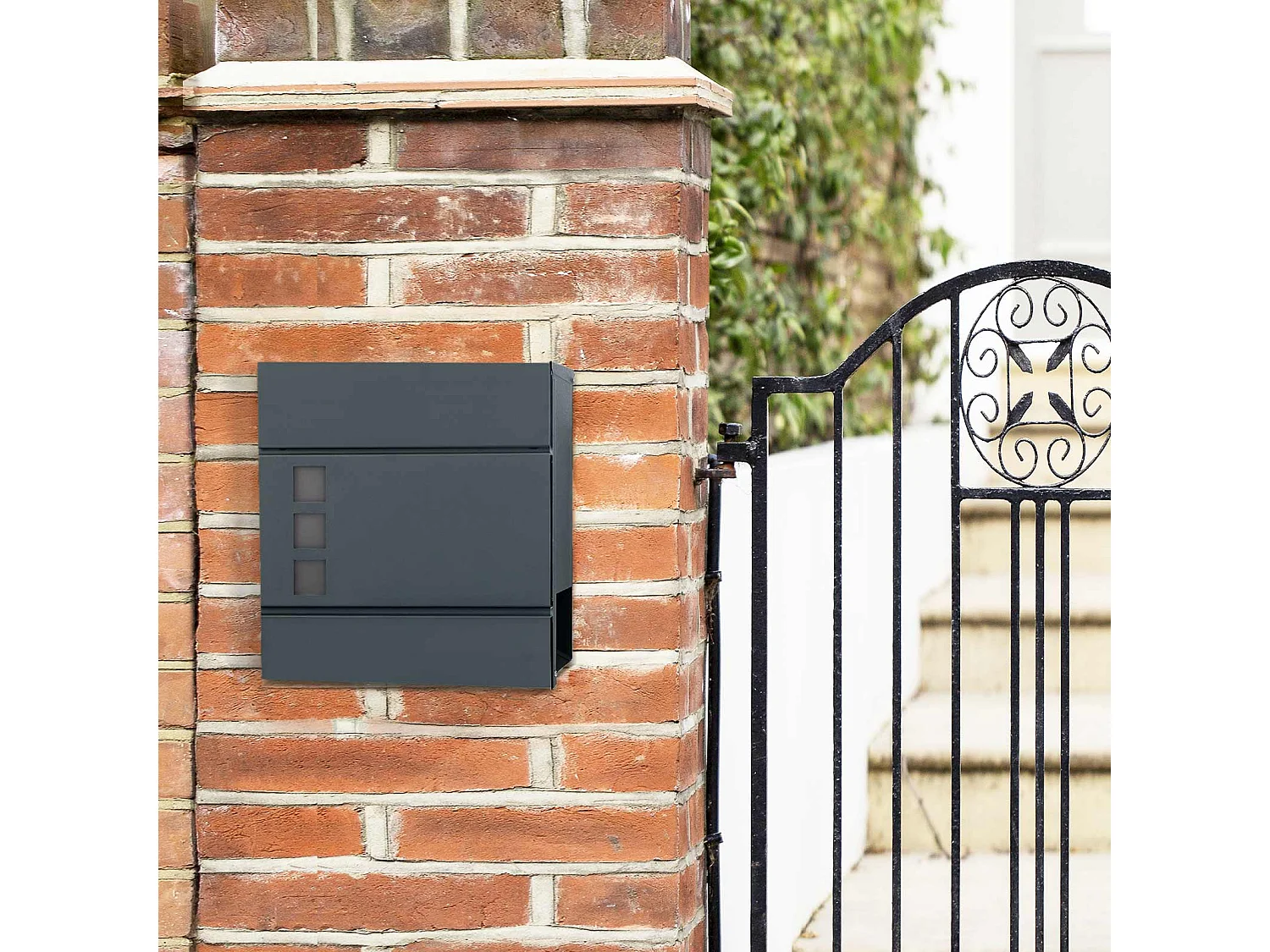 SONGMICS Modern Mailbox, Lockable Wall-Mounted Post Letter Box with Newspaper Holder, Easy to Install, Anthracite Grey GMB052G01