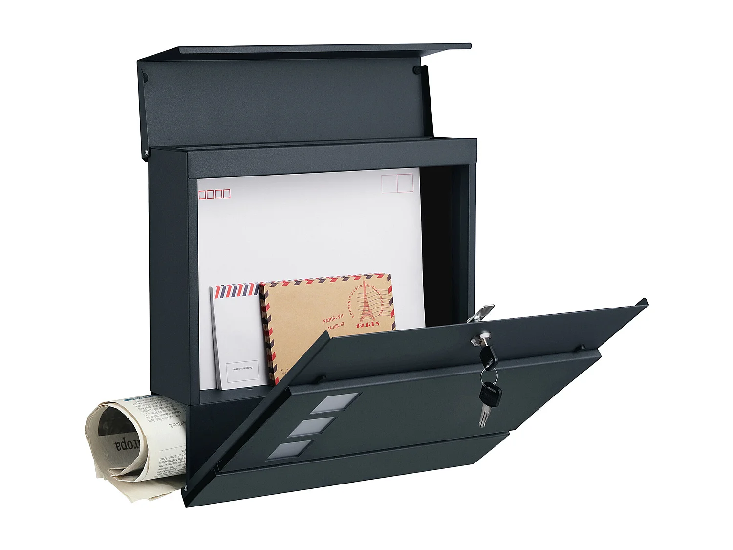 SONGMICS Modern Mailbox, Lockable Wall-Mounted Post Letter Box with Newspaper Holder, Easy to Install, Anthracite Grey GMB052G01