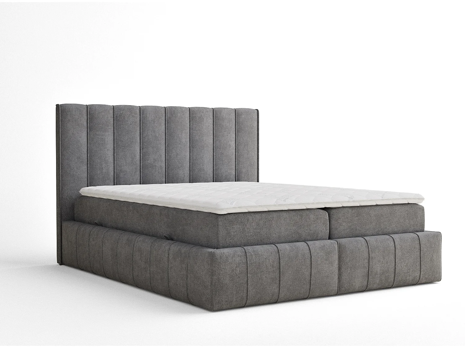 Lit boxspring avec rangement MORETTI - matelas - surmatelas - 160x200 cm - gris