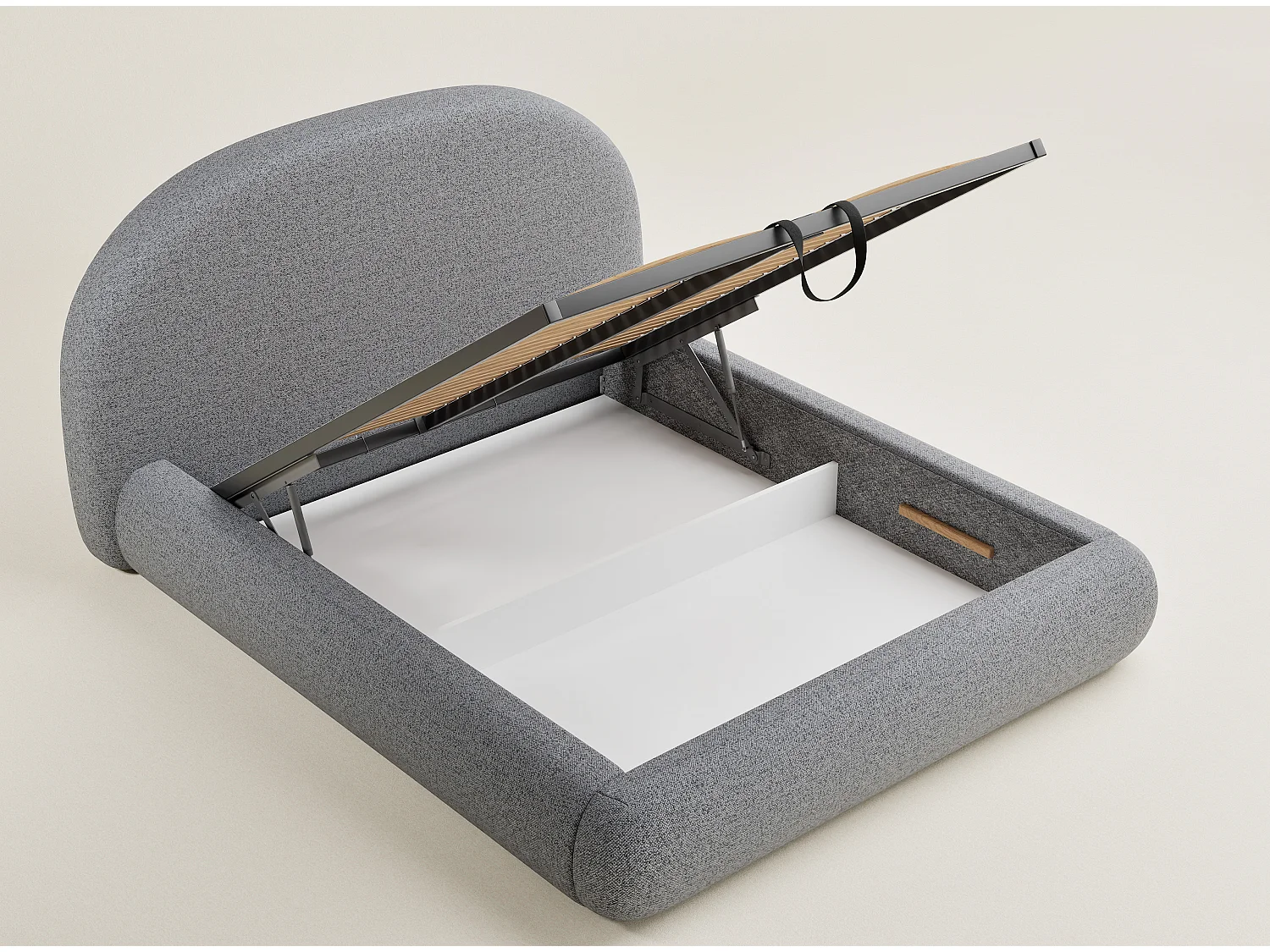 Łóżko ze skrzynią 160 x 200 cm - tkanina pleciona - szary - MAUMERE