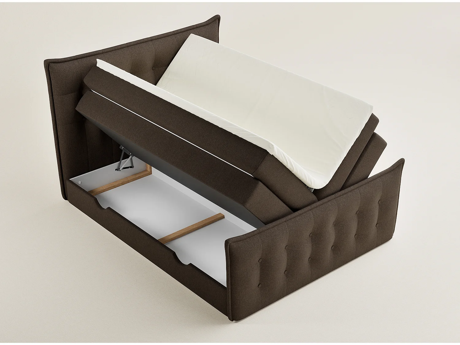 Łóżko boxspring z zagłówkiem + materac + topper - 160x200 cm - brązowy - FATU