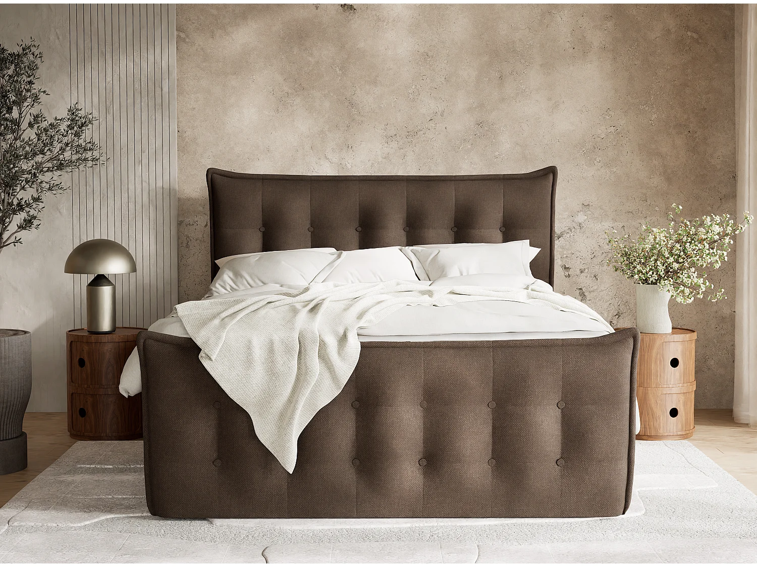 Łóżko boxspring z zagłówkiem + materac + topper - 160x200 cm - brązowy - FATU