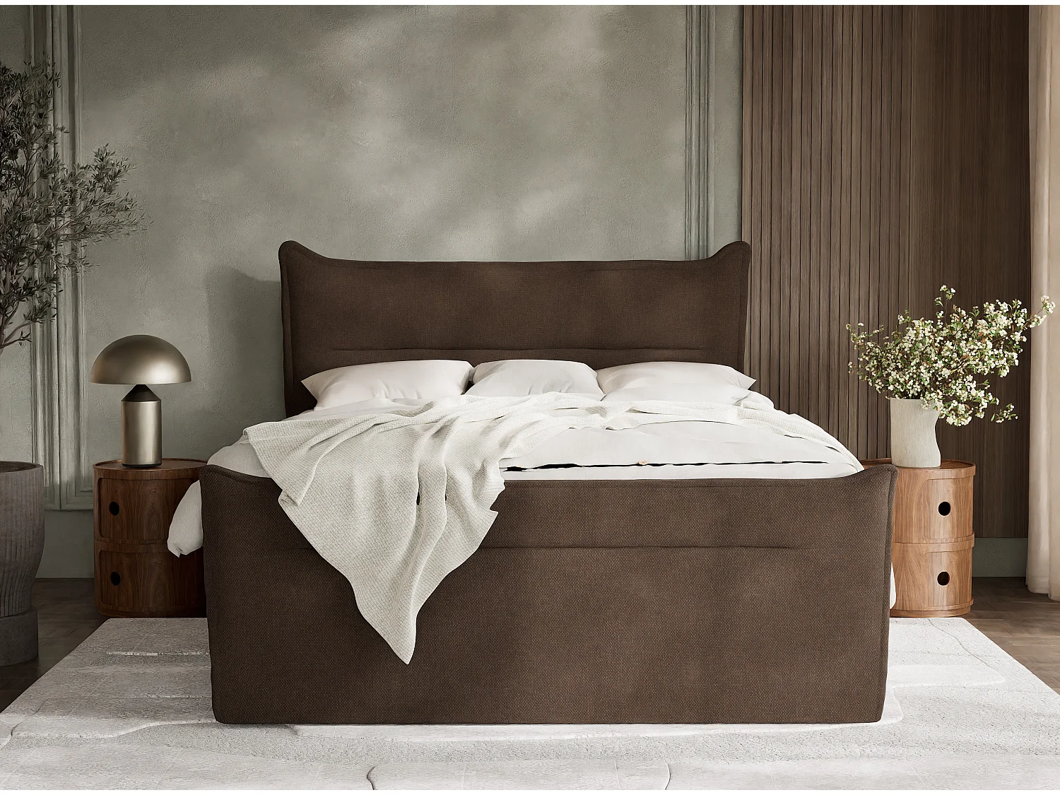 Łóżko boxspring z zagłówkiem + materac + topper - 180x200 cm - brązowy - PELINO