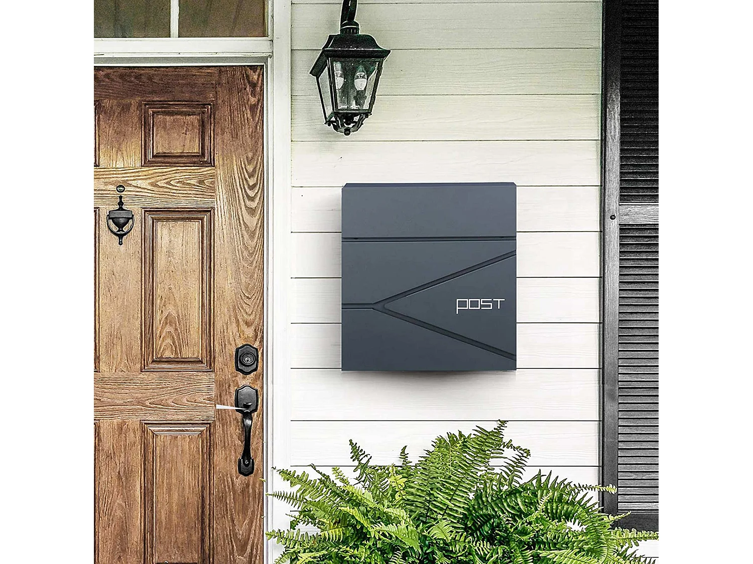 SONGMICS Modern Mailbox, Lockable Wall-Mounted Post Letter Box with Newspaper Holder, Easy to Install, Anthracite Grey GMB051G02