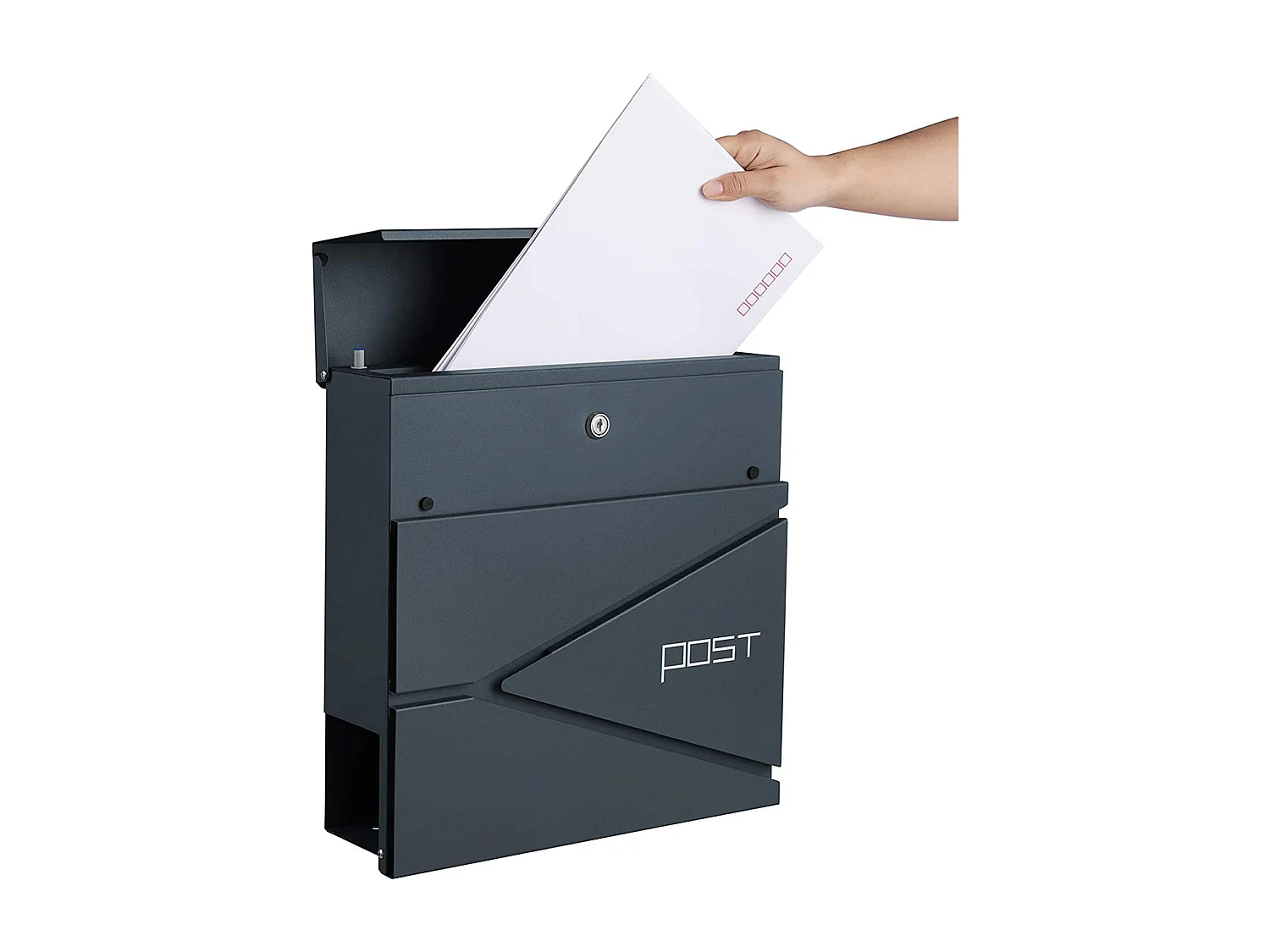 SONGMICS Modern Mailbox, Lockable Wall-Mounted Post Letter Box with Newspaper Holder, Easy to Install, Anthracite Grey GMB051G02