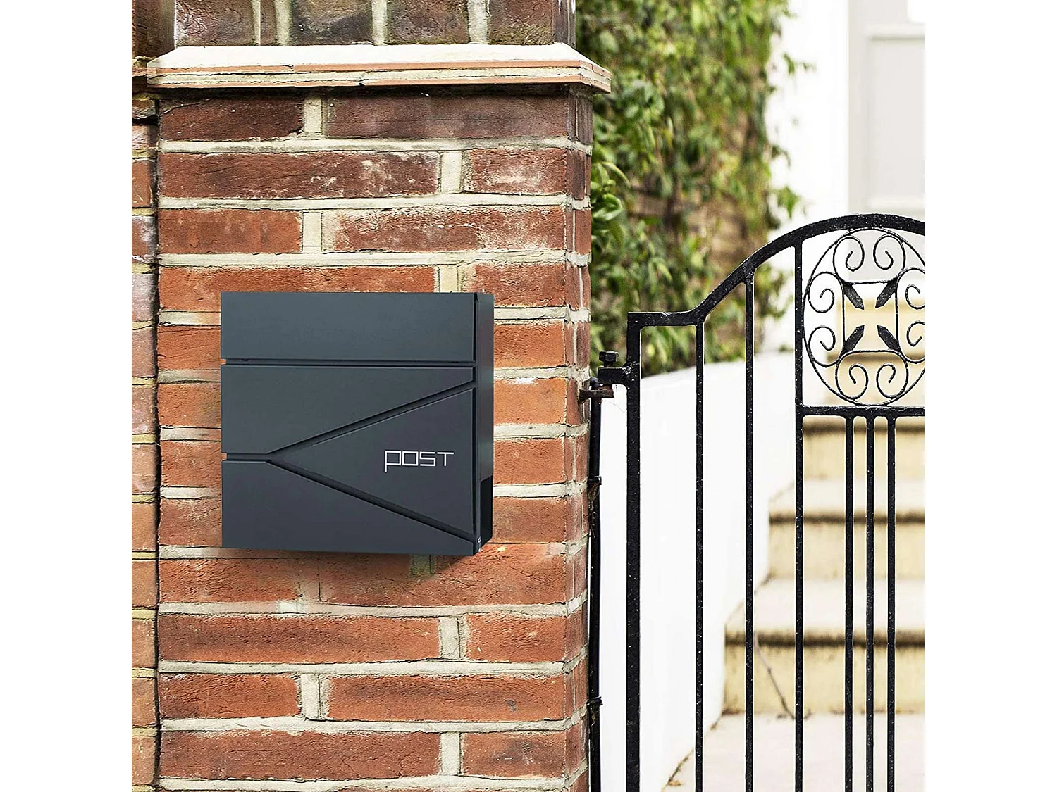 SONGMICS Modern Mailbox, Lockable Wall-Mounted Post Letter Box with Newspaper Holder, Easy to Install, Anthracite Grey GMB051G02