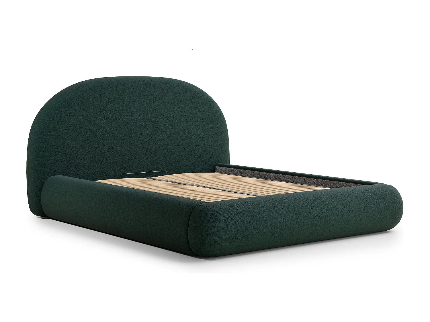 Łóżko ze skrzynią 160 x 200 cm - tkanina pleciona - ciemnozielony - MAUMERE