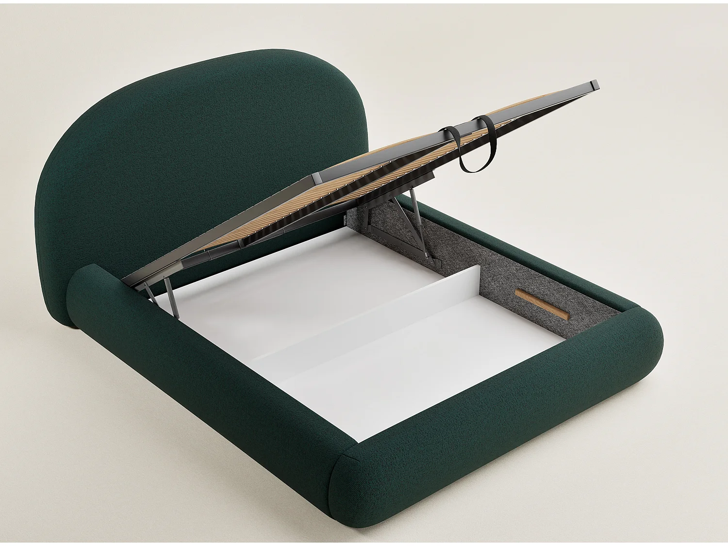 Łóżko ze skrzynią 160 x 200 cm - tkanina pleciona - ciemnozielony - MAUMERE