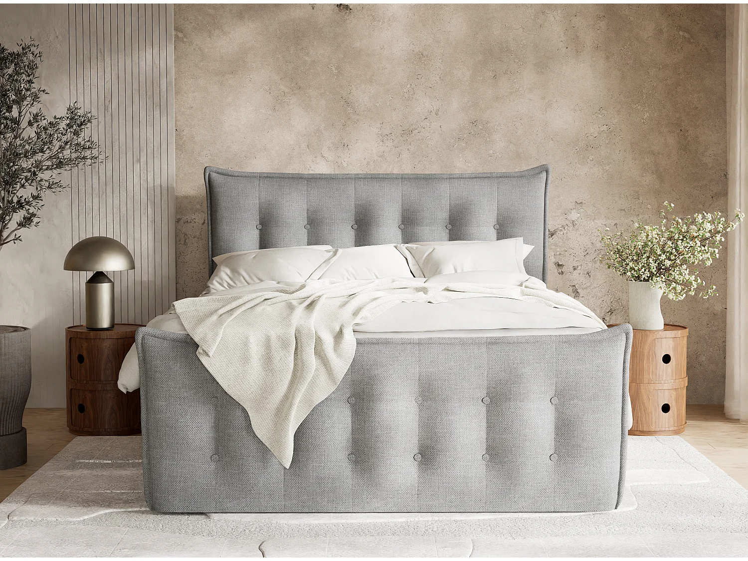 Łóżko boxspring z zagłówkiem + materac + topper - 180x200 cm - szary - FATU