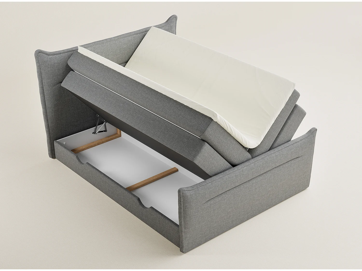 Łóżko boxspring z zagłówkiem + materac + topper - 160x200 cm - szary - PELINO