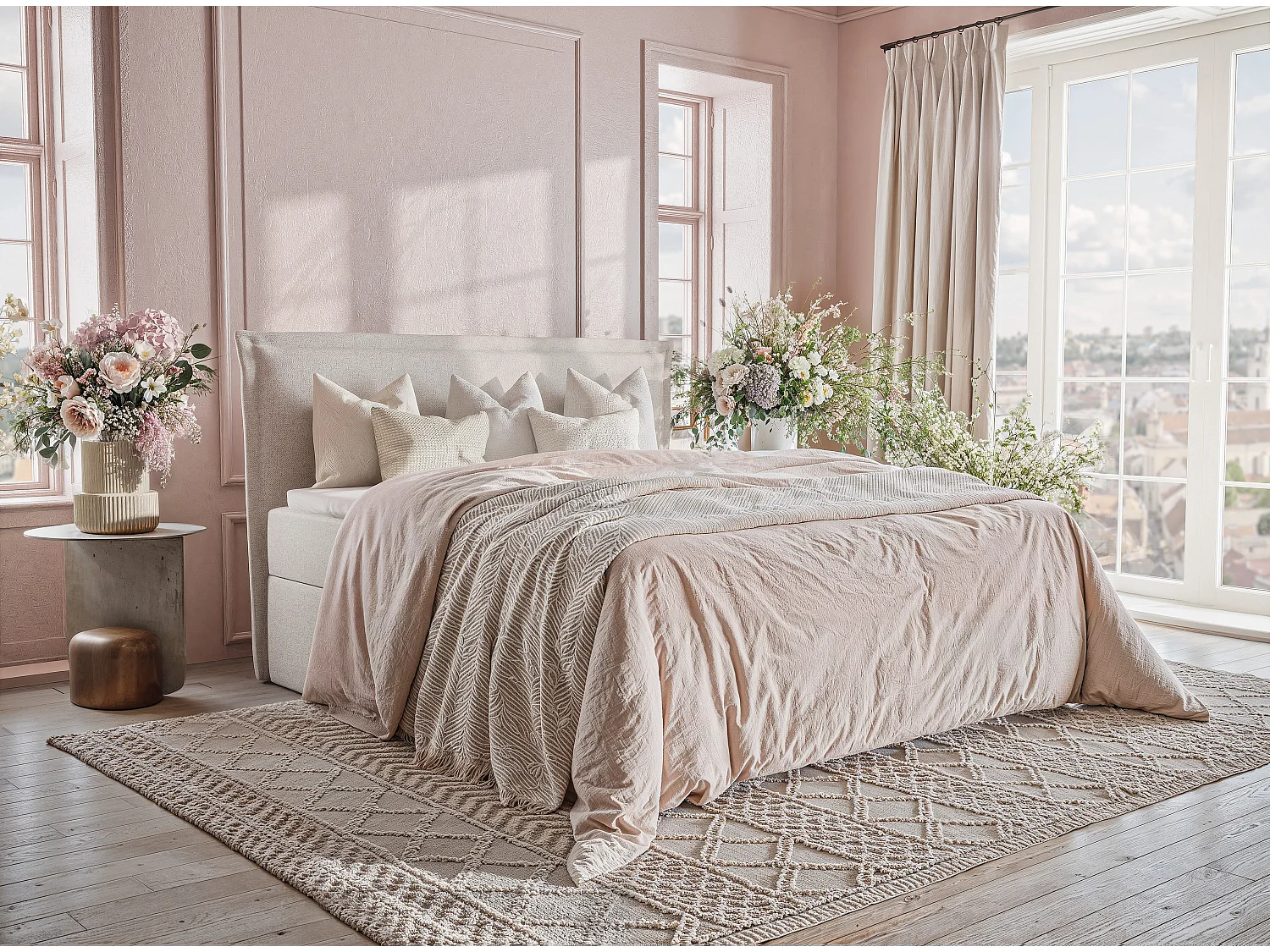 Boxspringbett mit Bettkasten - 140 x 200 cm - mit Kopfteil - Webstoff - hellgrau - SAFFRON