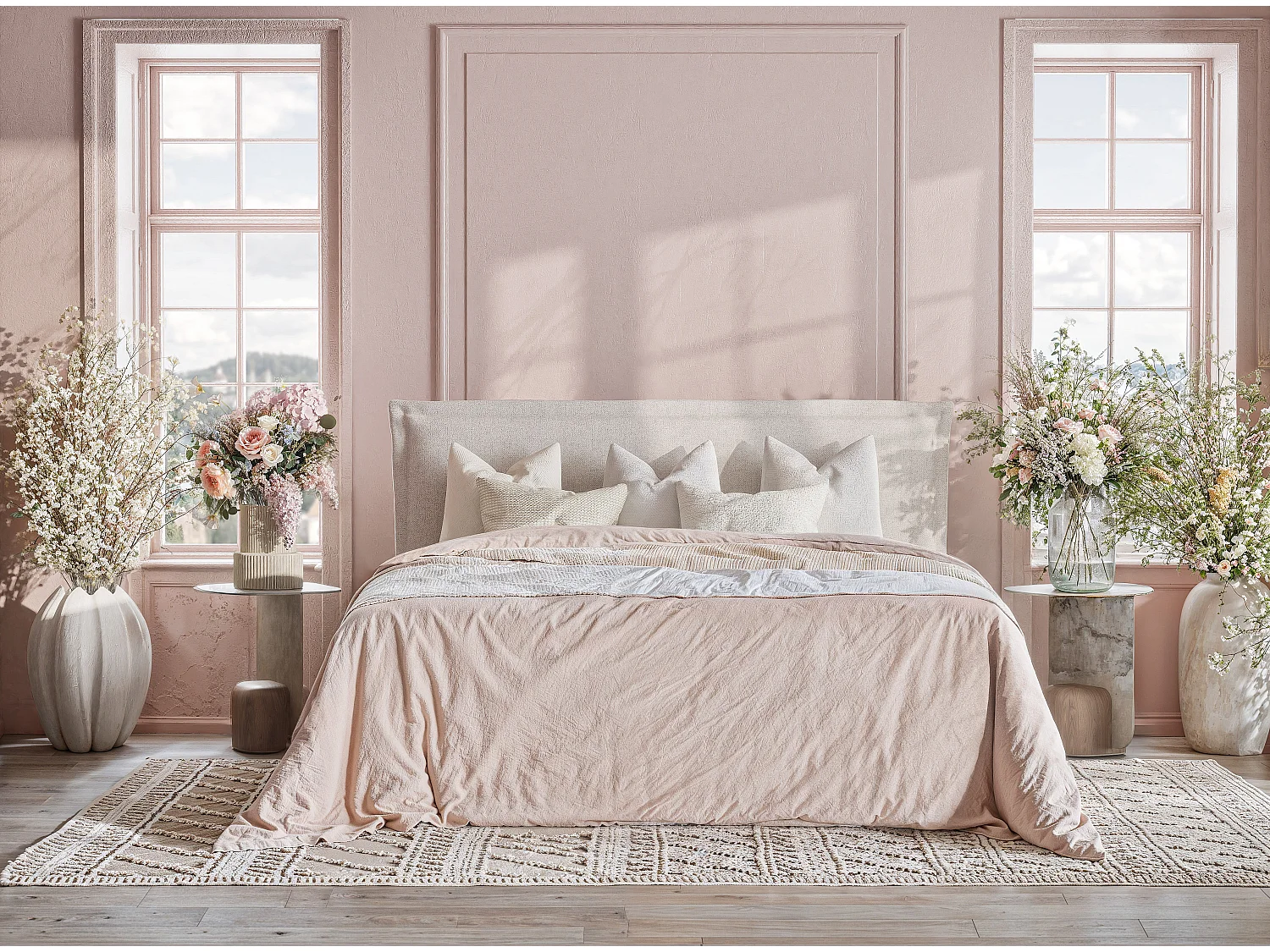 Boxspringbett mit Bettkasten - 140 x 200 cm - mit Kopfteil - Webstoff - hellgrau - SAFFRON