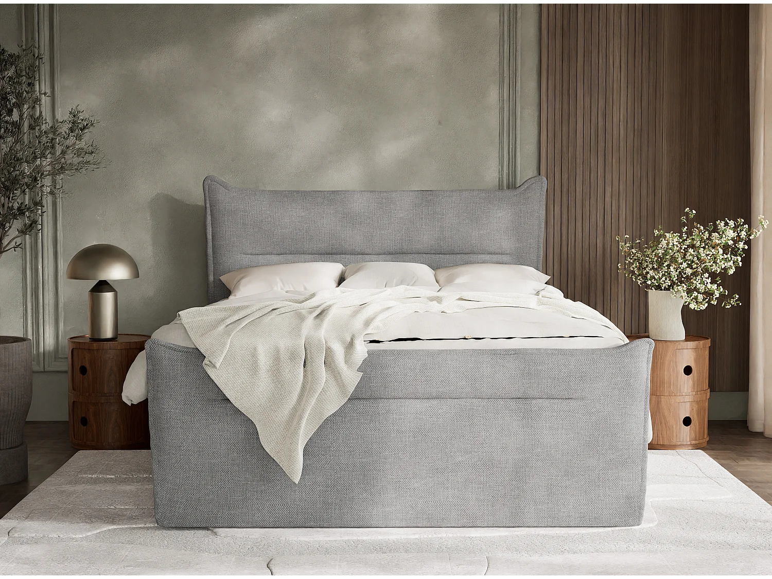 Łóżko boxspring z zagłówkiem + materac + topper - 200x200 cm - szary - PELINO