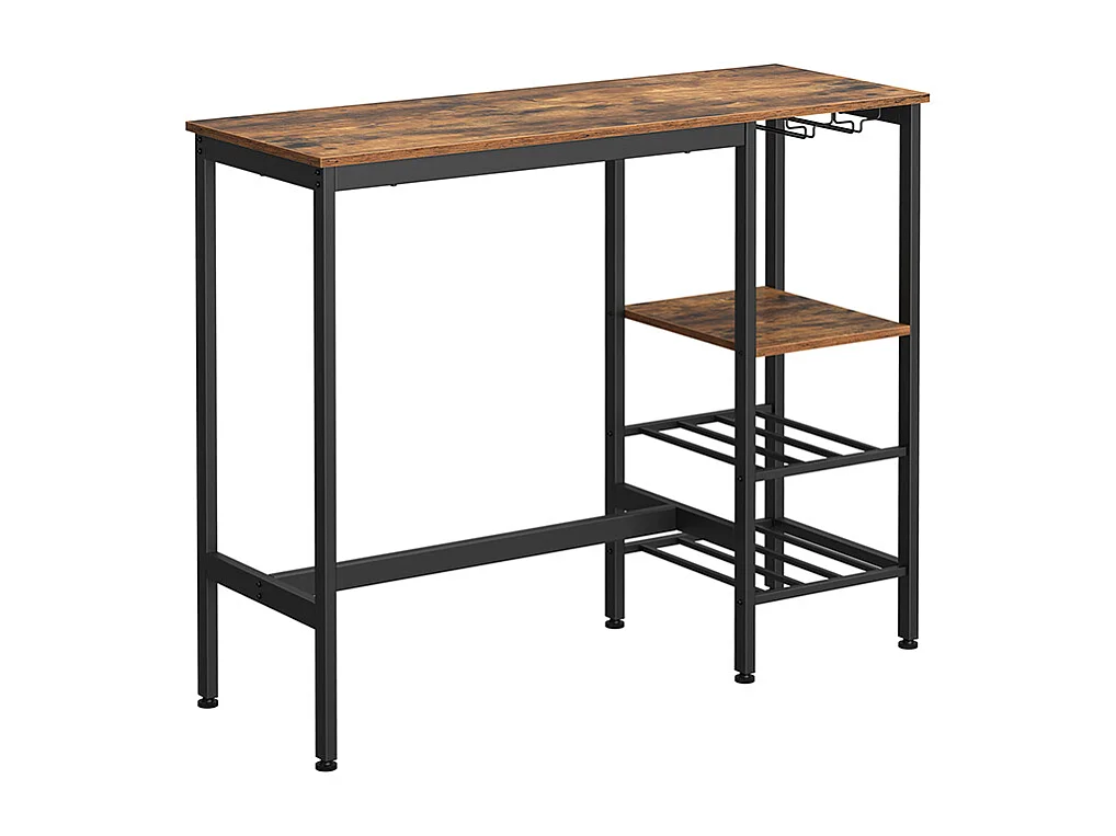 VASAGLE Højbord, spisebord, barbord, med vinglasholder og flaskeholder, til stue, køkken, 110 x 40 x 90 cm, industrielt, rustikt brunt og sort LBT013B01