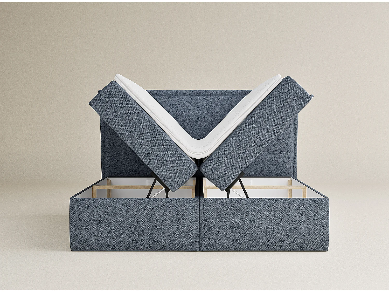 Łóżko z pojemnikiem 180 x 200 cm - z wezgłowiem - pleciona tkanina - jasnobeżowy - SAFFRON