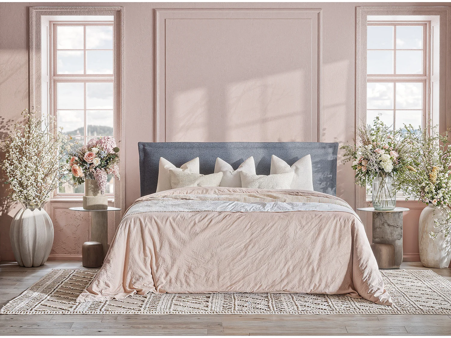 Łóżko z pojemnikiem 180 x 200 cm - z wezgłowiem - pleciona tkanina - jasnobeżowy - SAFFRON