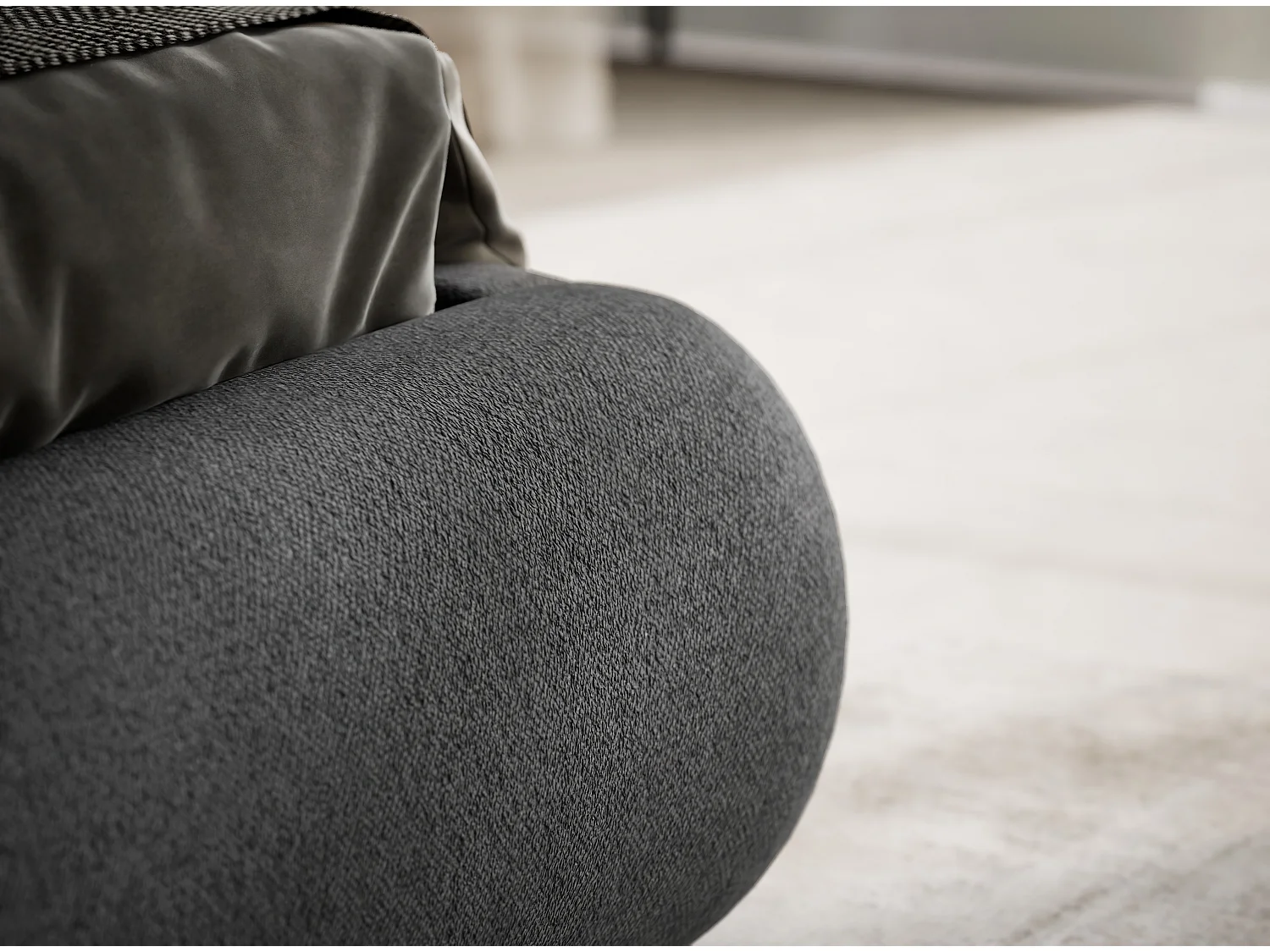 Łóżko ze skrzynią 140 x 200 cm - tkanina pleciona - grafitowy - MAUMERE