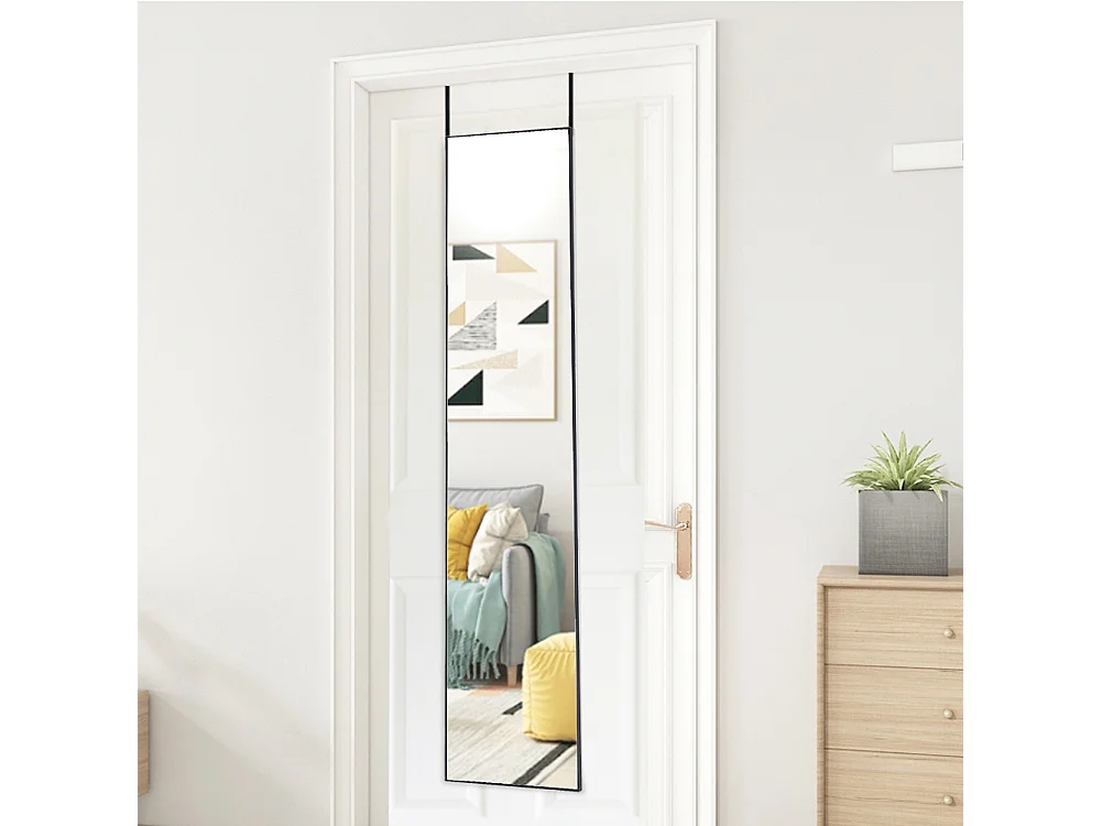 37x147cm Metal Frame Over the Door Full Length Mirror - Black