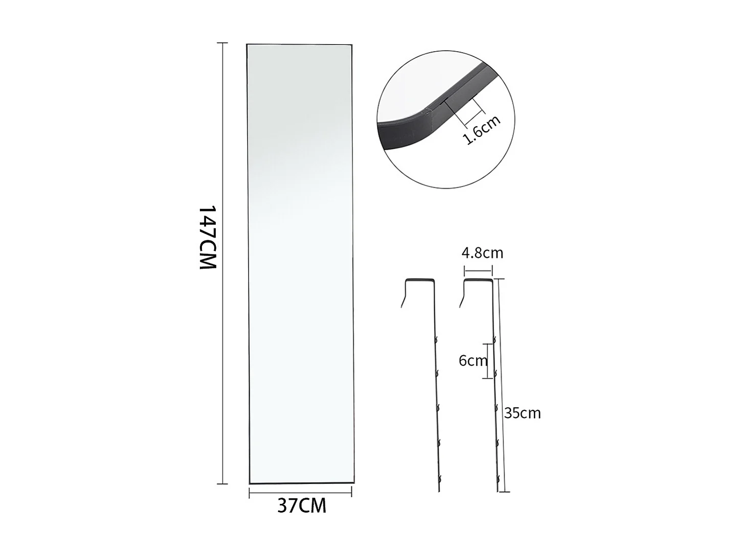 37x147cm Metal Frame Over the Door Full Length Mirror - Black