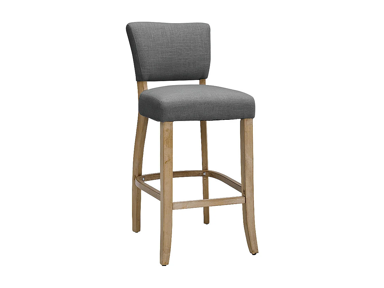 Set of 3 Linen Armless Bar Stool with Wooden Legs - Light Grey