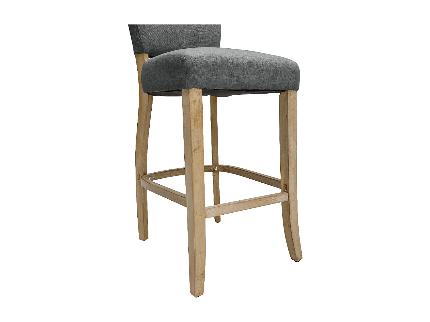 Set of 3 Linen Armless Bar Stool with Wooden Legs - Light Grey