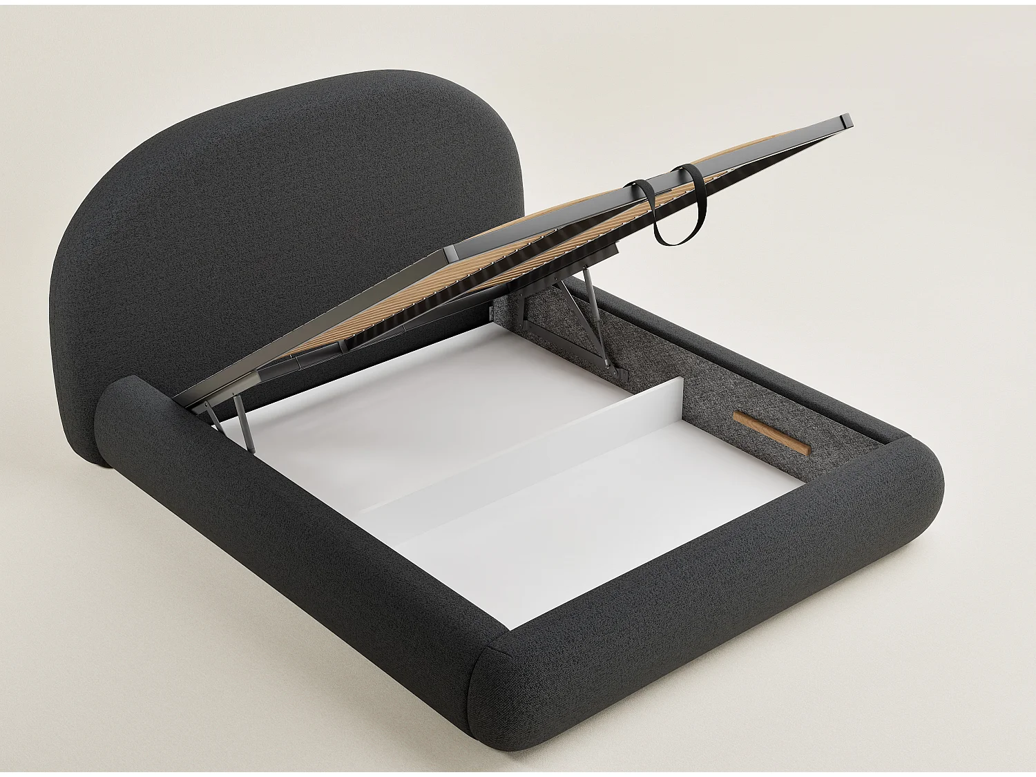 Łóżko ze skrzynią 180 x 200 cm - tkanina pleciona - grafitowy - MAUMERE