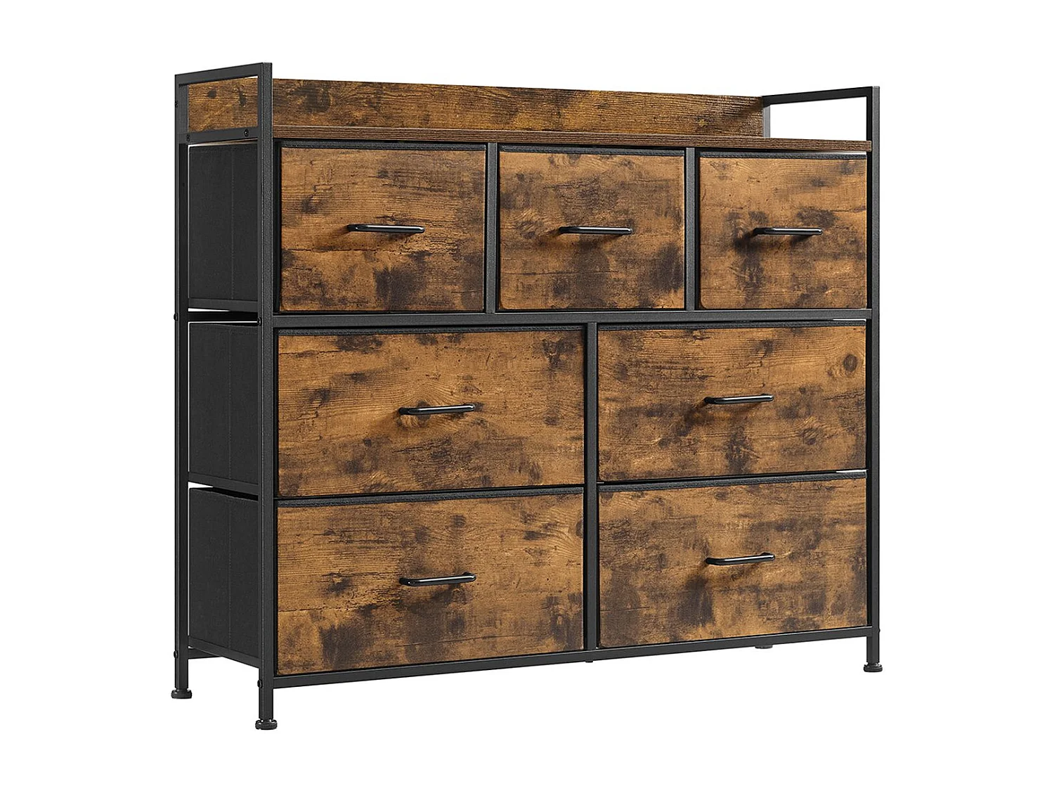 SONGMICS Fabric Chest of Drawers, Bedroom Storage Unit, Cabinet Dresser with 7 Drawers, with Metal Frame and Handles, Industrial, Rustic Brown and Black LTS137B01