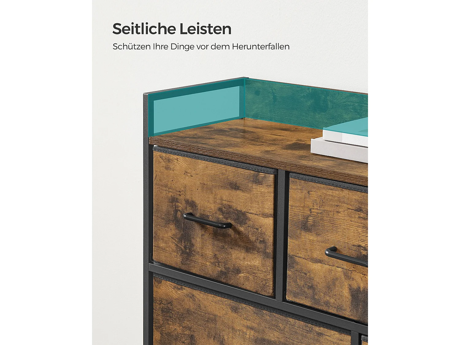 SONGMICS Fabric Chest of Drawers, Bedroom Storage Unit, Cabinet Dresser with 7 Drawers, with Metal Frame and Handles, Industrial, Rustic Brown and Black LTS137B01