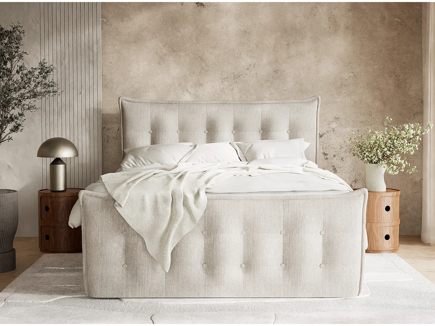 Łóżko boxspring z zagłówkiem + materac + topper - 160x200 cm - beżowy - FATU