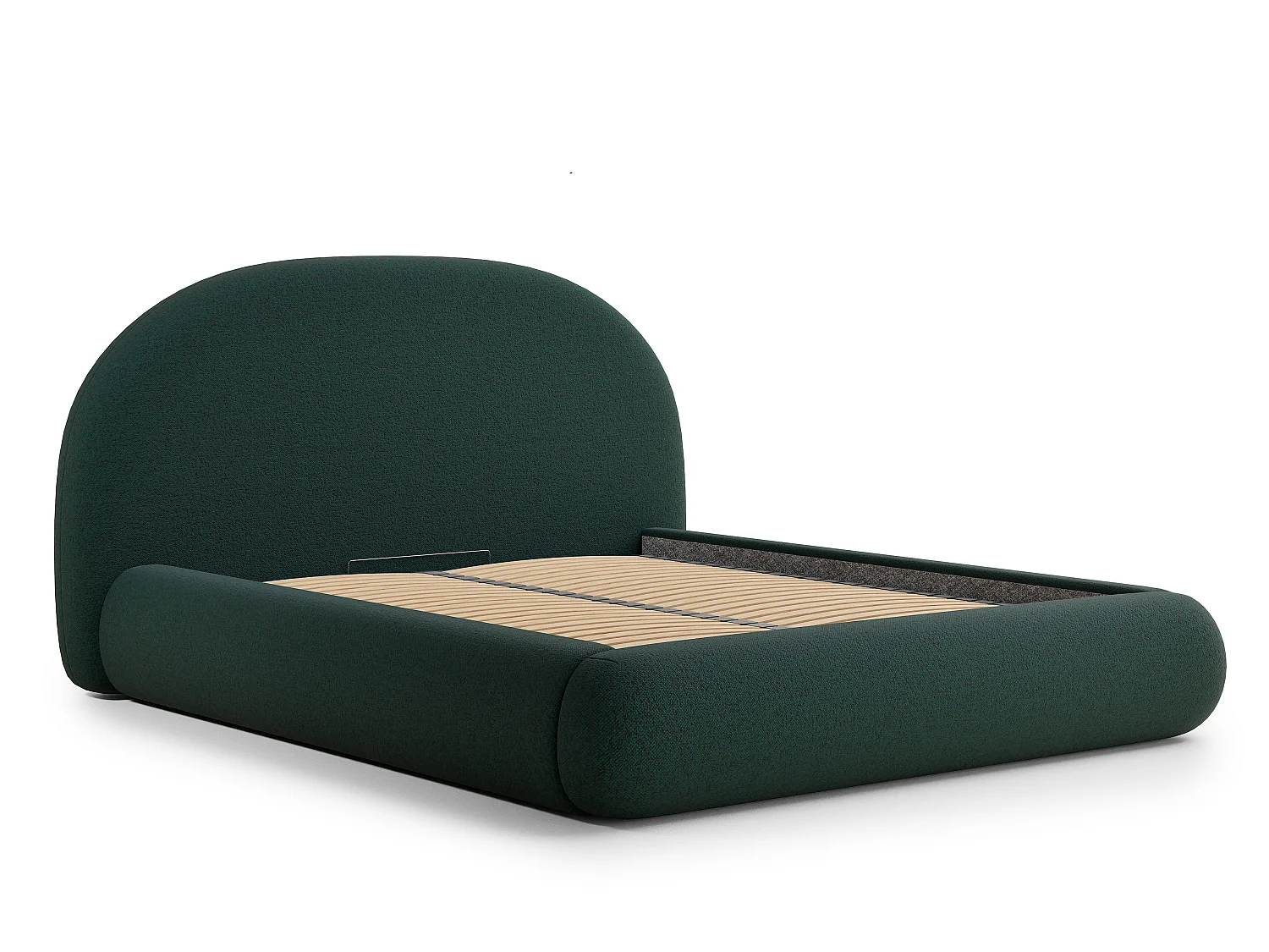 Łóżko ze skrzynią 140 x 200 cm - tkanina pleciona - ciemnozielony - MAUMERE