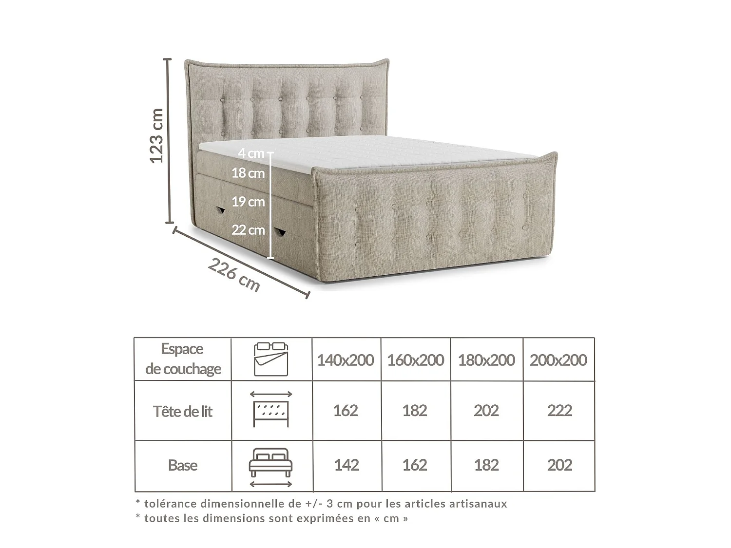 Łóżko boxspring z zagłówkiem + materac + topper - 200x200 cm - brązowy - FATU