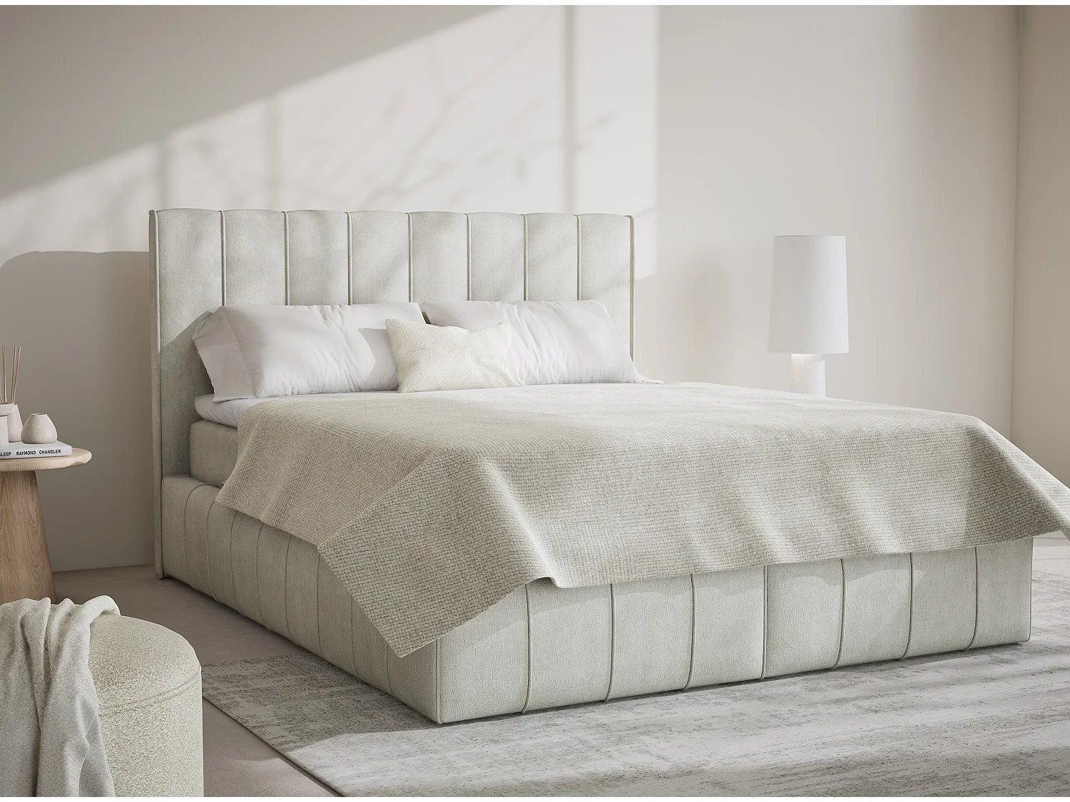 Lit boxspring avec rangement MORETTI - matelas - surmatelas - 180x200 cm - creme