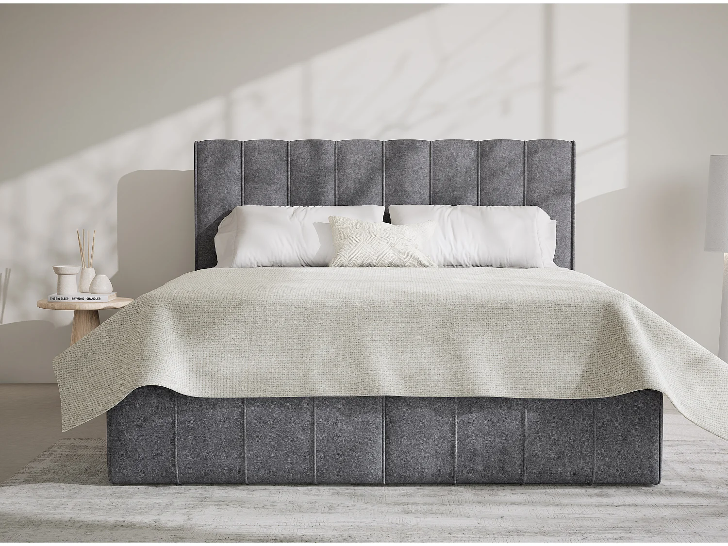 Lit boxspring avec rangement MORETTI - matelas - surmatelas - 200x200 cm - gris