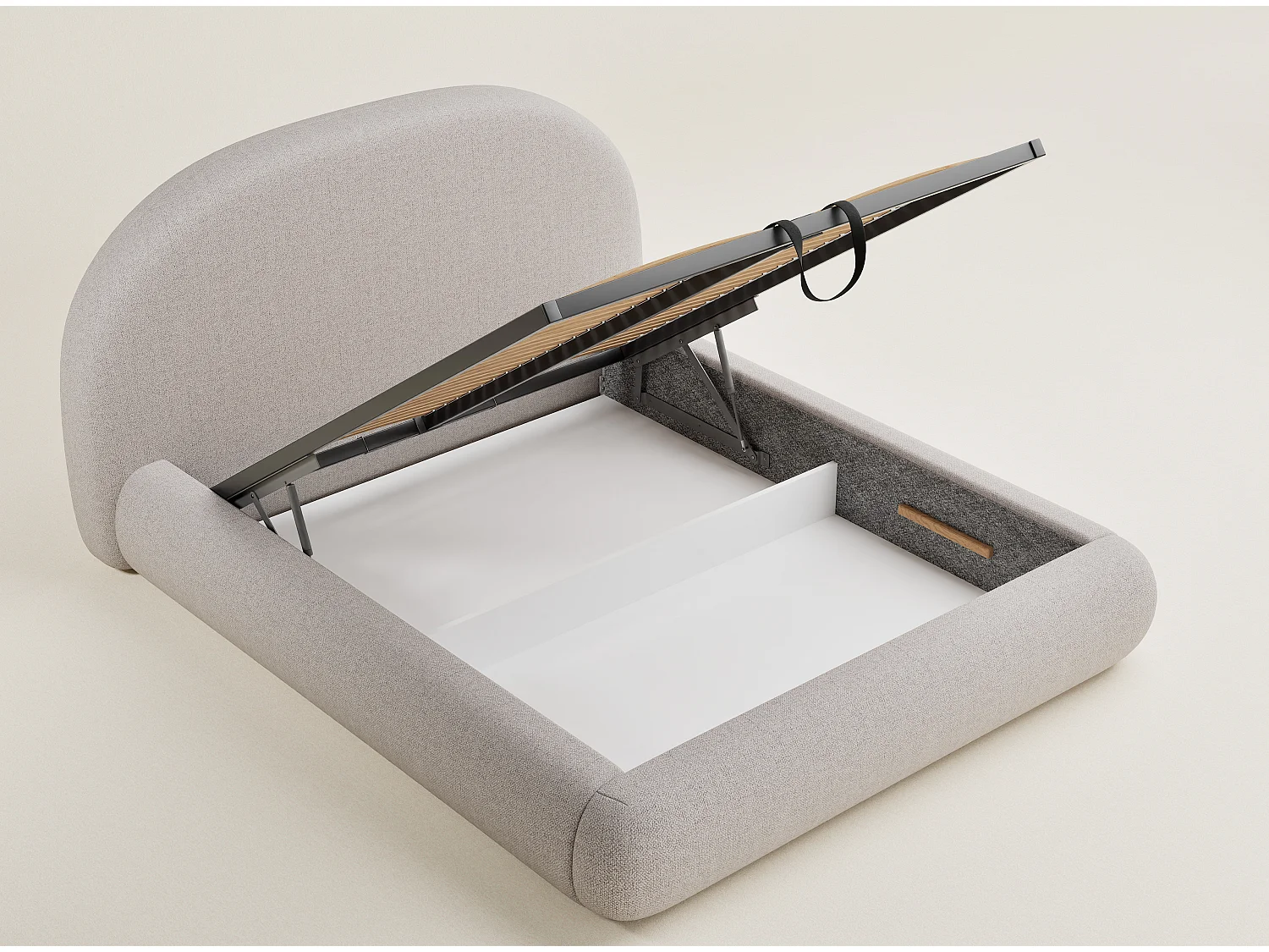 Łóżko ze skrzynią 140 x 200 cm - tkanina pleciona - beżowy - MAUMERE