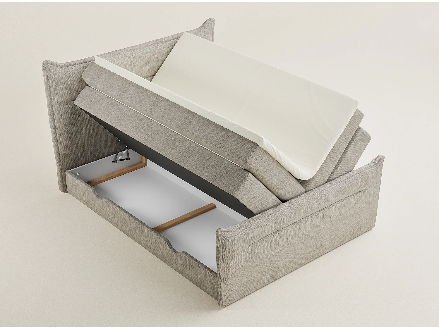 Łóżko boxspring z zagłówkiem + materac + topper - 160x200 cm - beżowy - PELINO