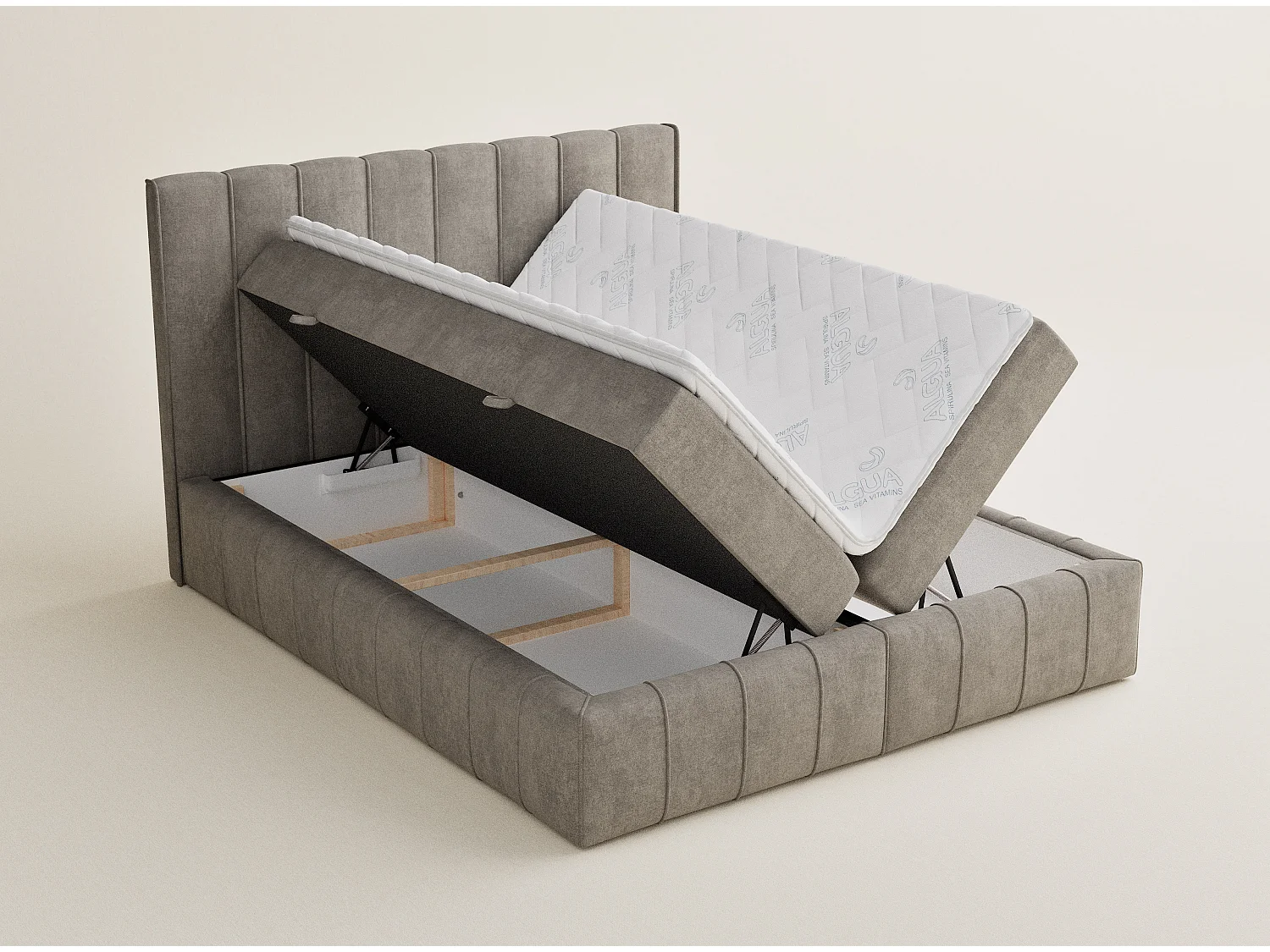 Lit boxspring avec rangement MORETTI - matelas - surmatelas - 140x200 cm - brun