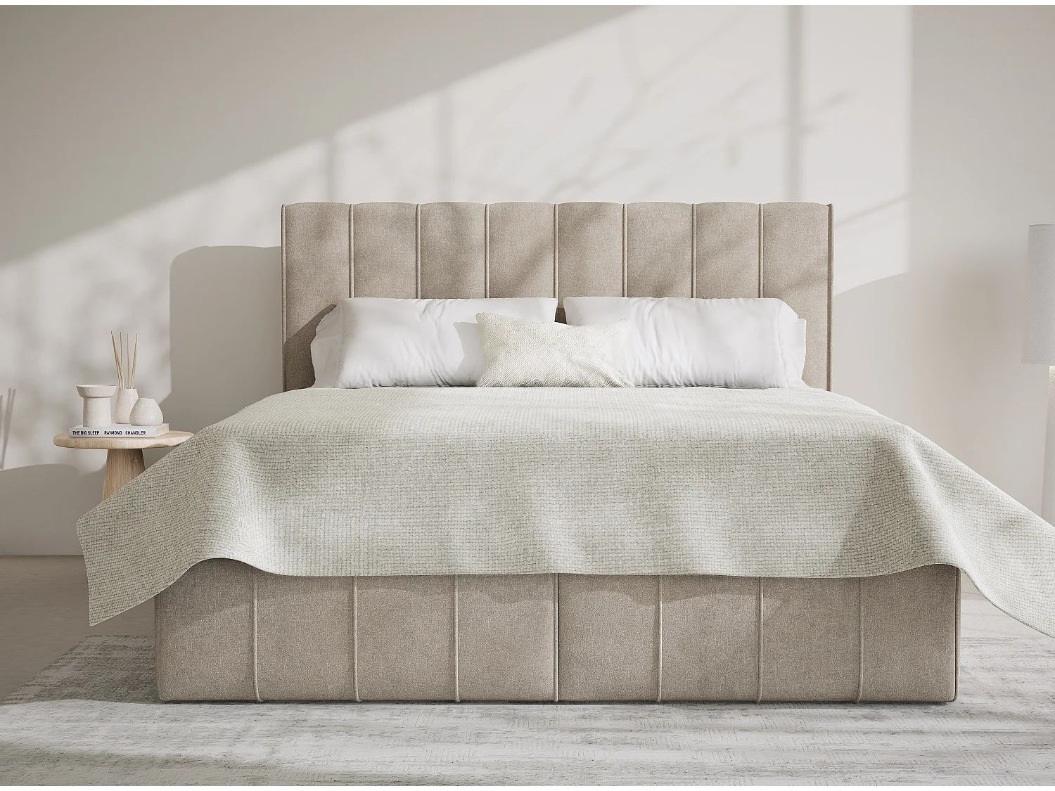 Lit boxspring avec rangement MORETTI - matelas - surmatelas - 200x200 cm - beige