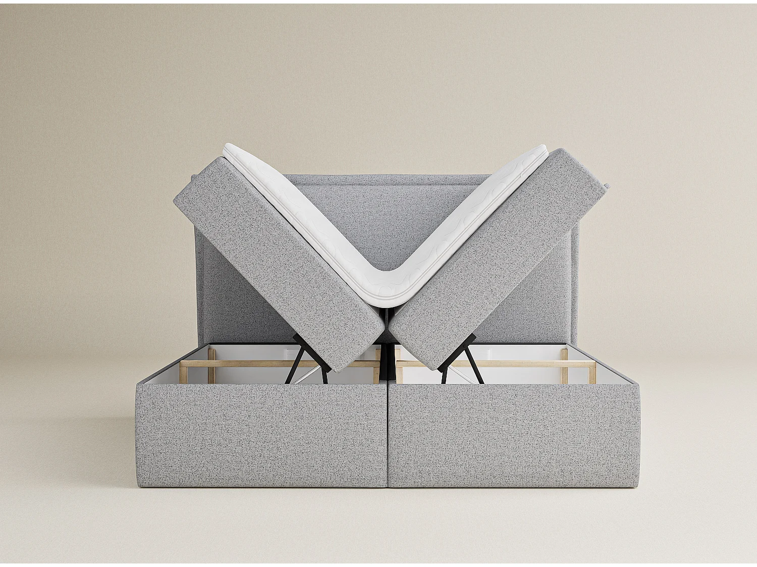 Łóżko z pojemnikiem 160 x 200 cm - z wezgłowiem - pleciona tkanina - beżowy - SAFFRON