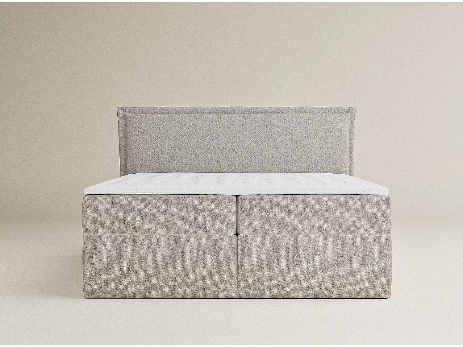 Łóżko z pojemnikiem 200 x 200 cm - z wezgłowiem - pleciona tkanina - jasnobeżowy - SAFFRON