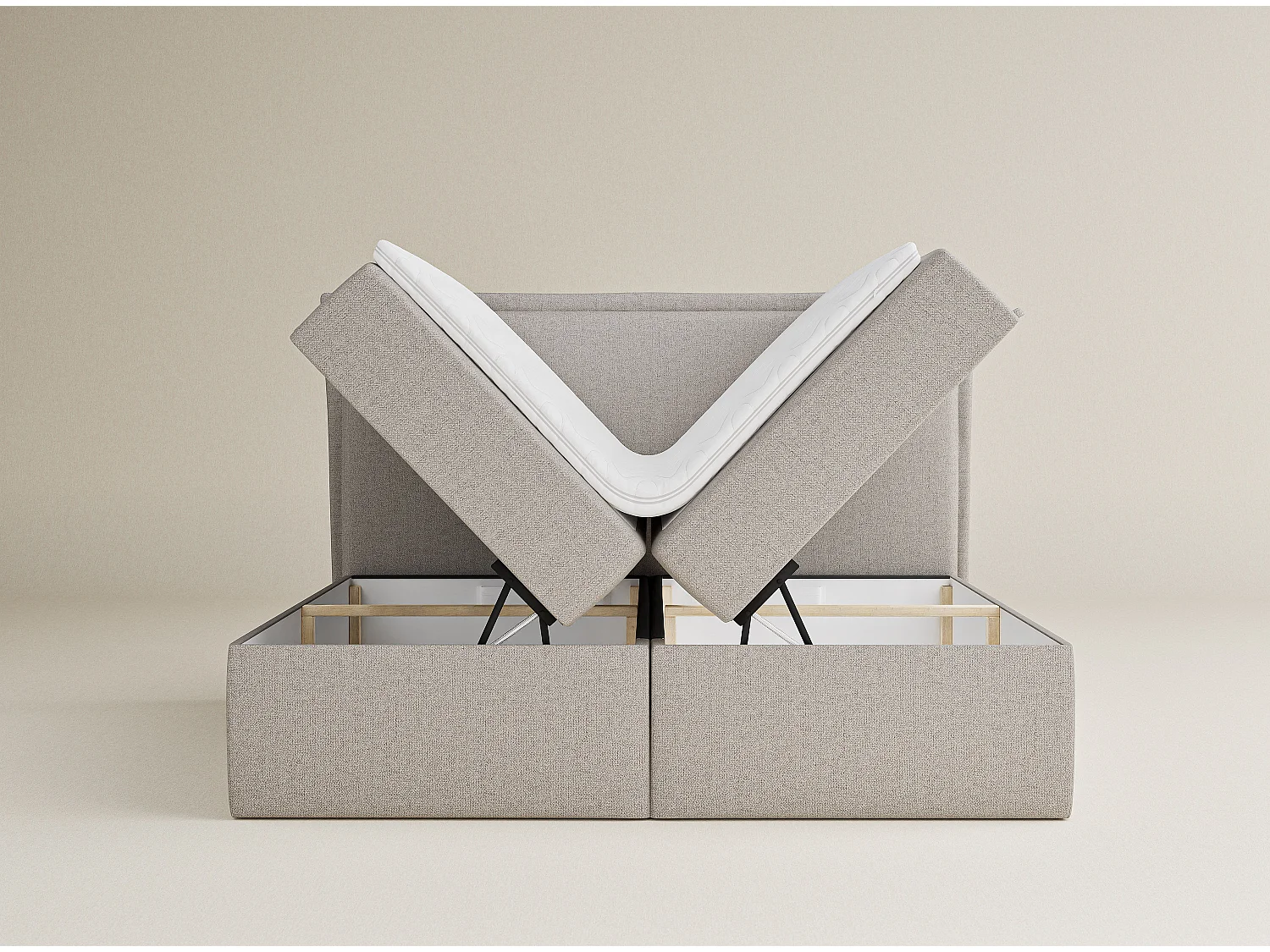 Łóżko z pojemnikiem 140 x 200 cm - z wezgłowiem - pleciona tkanina - kremowy - SAFFRON