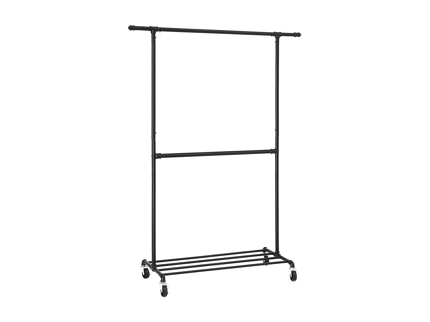 SONGMICS Industrial Clothes Rack on Wheels, Maximum load of 110 Kg, Double Garment Hanging Rod, Heavy Duty Commercial Display, Black HSR62BK
