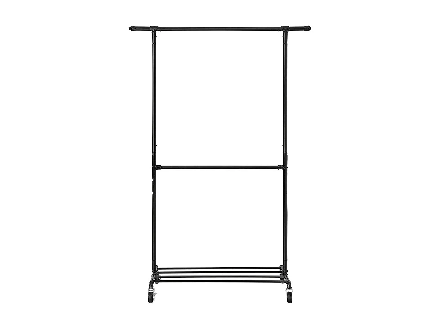 SONGMICS Industrial Clothes Rack on Wheels, Maximum load of 110 Kg, Double Garment Hanging Rod, Heavy Duty Commercial Display, Black HSR62BK