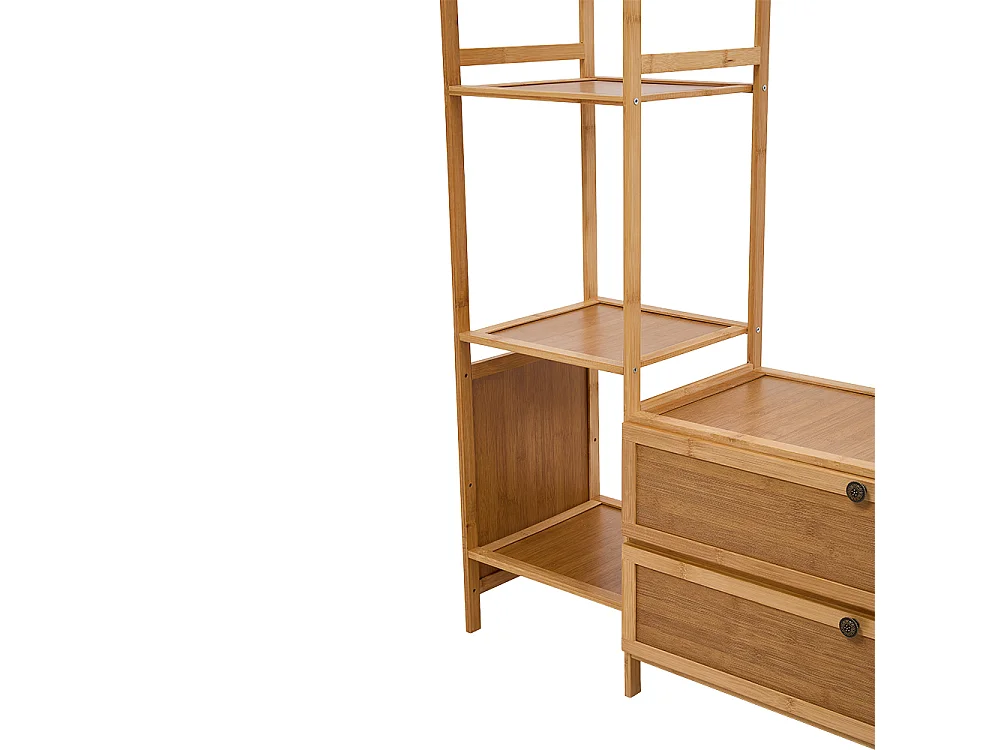 81cm Wooden Coat Rack with Cabinets, Hooks & Side Shelves - Natural