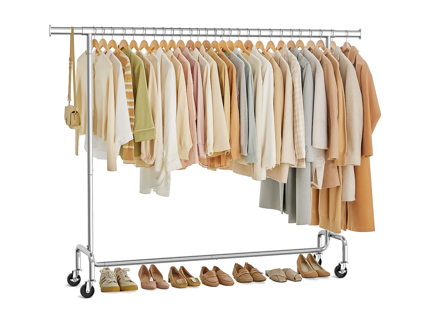SONGMICS Clothes Rack on Wheels, Heavy-Duty Clothes Rail, with Extendable Hanging Rail, 110 kg Load Capacity, 45 x (160-200) x 162.9 cm, Chrome-Plated, Silver