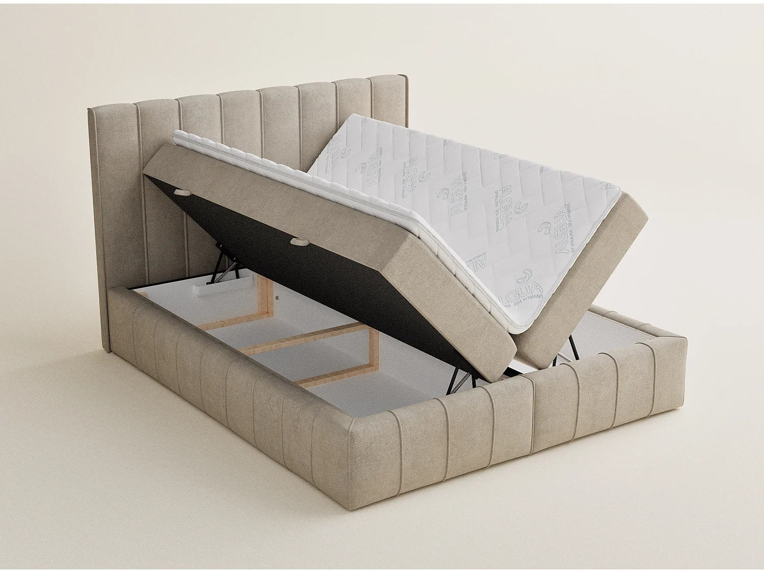 Lit boxspring avec rangement MORETTI - matelas - surmatelas - 160x200 cm - beige