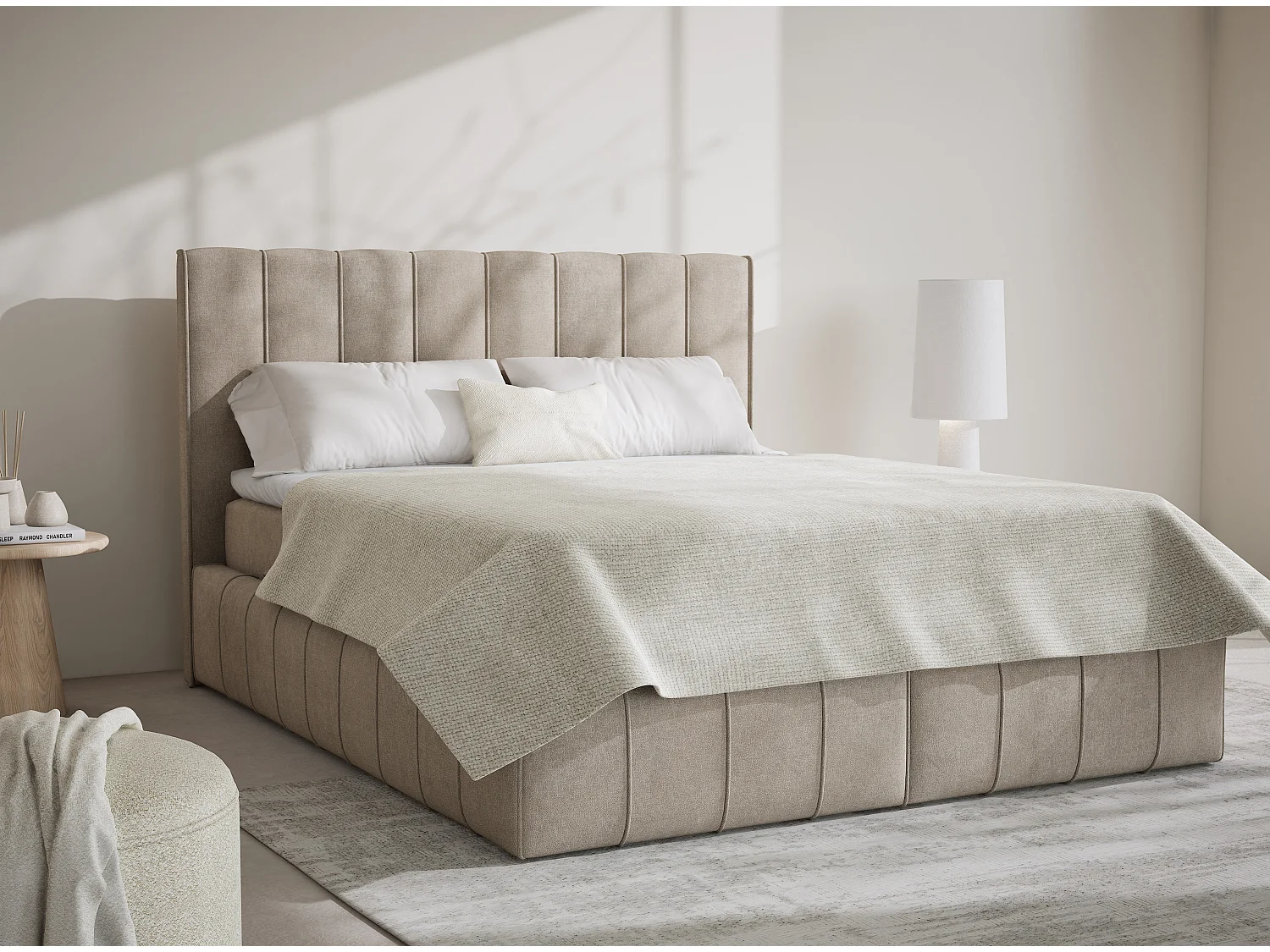Lit boxspring avec rangement MORETTI - matelas - surmatelas - 180x200 cm - beige