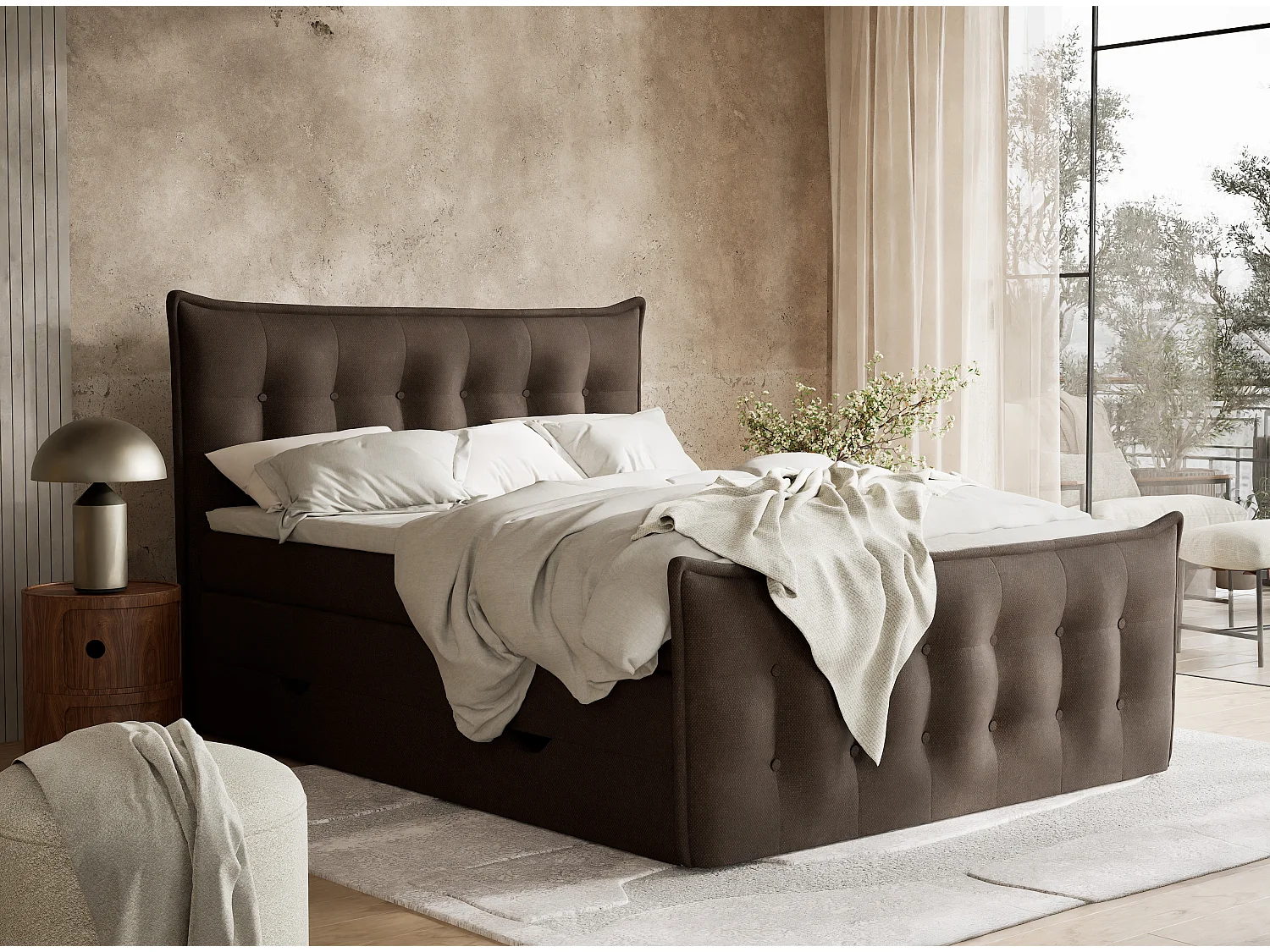 Łóżko boxspring z zagłówkiem + materac + topper - 180x200 cm - brązowy - FATU